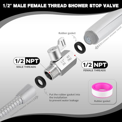 Shower Head Shut Off Valve,304 Stainless Steel 1/2" Mini Ball Valve NPT Thread,Shower Head Flow Control Valve - size: 1/2 inch