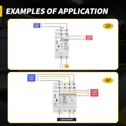 GEYA Mini ATS Automatic/Manual Dual Power Transfer Switch for Uninterruptible Power Supply, Over & Under Voltage Protection Solar Auto Switch DIN Rail Mount(2P-25A,AC220V) - style: 2P-25A-220VAC