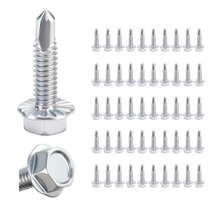 1/4" x 1" Hex Washer Head Self-Drilling Screws (50 PCS), Grade 8.8 Heat Treated Carbon Steel, Zinc Plated Self Tapping Screws, Industrial Strength Metal Fasteners - color: Silvery, size: Self-Drilling 50 pcs