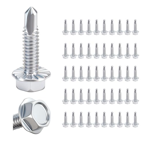 1/4" x 1" Hex Washer Head Self-Drilling Screws (50 PCS), Grade 8.8 Heat Treated Carbon Steel, Zinc Plated Self Tapping Screws, Industrial Strength Metal Fasteners - color: Silvery, size: Self-Drilling 50 pcs