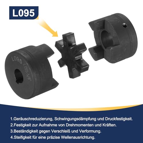 uxcell 5/8" to 1-1/8" L095 Flexible 3-Piece L-Jaw Coupling Coupler Set & Buna-N NBR Rubber Spider for Log Splitter Hybrid Equipment - size: 5/8 " to 1-1/8"