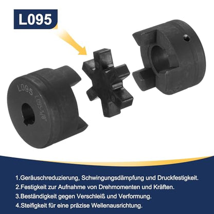 uxcell 5/8" to 1-1/8" L095 Flexible 3-Piece L-Jaw Coupling Coupler Set & Buna-N NBR Rubber Spider for Log Splitter Hybrid Equipment - size: 5/8 " to 1-1/8"
