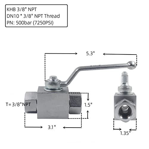 High Pressure Hydraulic Valve KHB 3/8'' NPT, Shut-Off 2 Way Ball Valve, Hydraulic Ball Valve 7250 PSI - size: KHB 3/8NPT(2 Way)