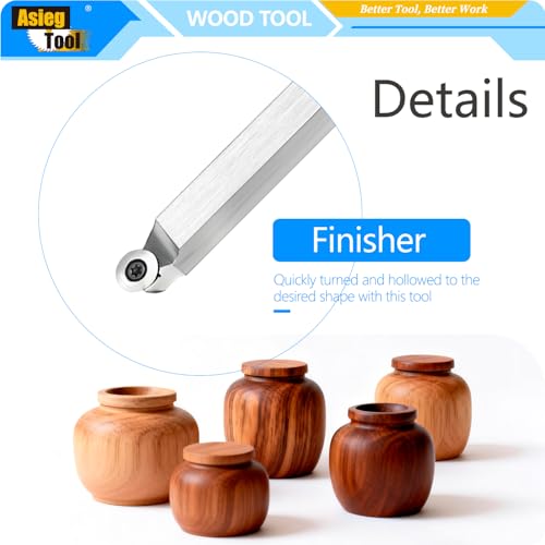 Wood Turning Tool Set Carbide Tipped Lathe Chisel Finisher Tools Bar with Ci3 12mm Round Carbide Insert Cutter for Wood Hobbyist or DIY or Carpenter