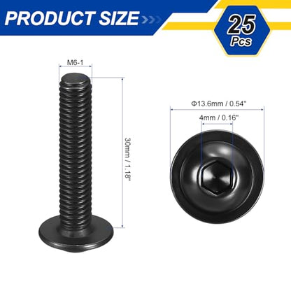 25pcs M6-1x30mm 304 SS Flanged Button Head Socket Cap Screws - size: M6-1x30