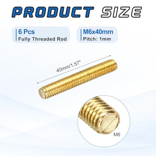 MECCANIXITY 6Pack M6x40mm Fully Threaded Rod Brass Right Hand All Thread - size: M6x40mm