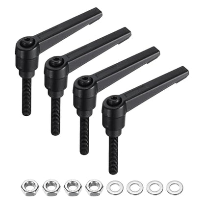 uxcell 4pcs Lever Adjustable Handles M6 x 25mm Metric Male Thread with Nuts Washers, Level Clamping Handle Set Hand Stud Knobs Rotating Screw Handles Bolts with Locking Lever, Black - size: M6 x 25mm