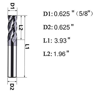 58 Carbide Square End Mill, HRC 45 Deg Single End 4 Flute AlTiN ating Mill Bits (58),Silver - size: 5/8 in