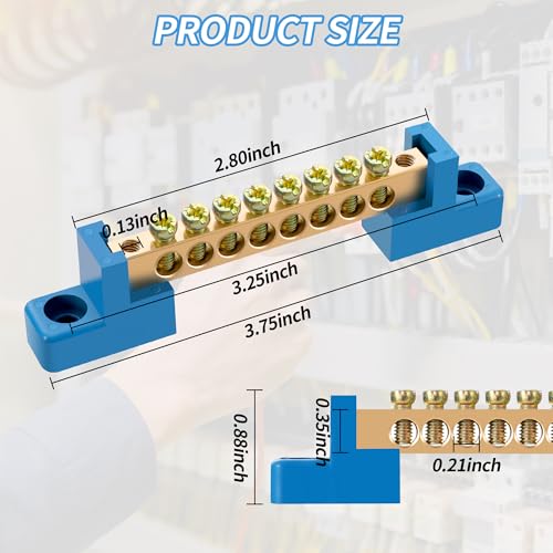 Neutral Bar, 4 Pack 8-Position Brass Terminal Block - size: 8 Position, style: Neutral Bus Bar