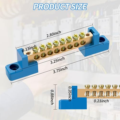 Neutral Bar, 4 Pack 8-Position Brass Terminal Block - size: 8 Position, style: Neutral Bus Bar