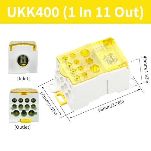 DIN Rail Distribution Box,690V 400A Positions Screw Terminal Block Junction Box Breaker Box Circuit Breaker Distribution Box for Various Power Distribution Needs (Yellow, 400A) - color: Yellow, size: 400A