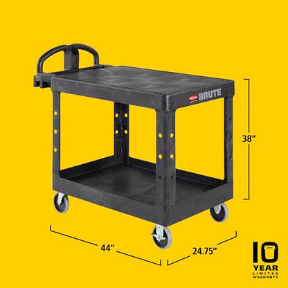 Rubbermaid Commercial Products 2-Shelf Utility/Service Cart, Medium, Flat Shelves, Ergonomic Handle, 500 lbs. Capacity, Ideal for Warehouse/Garage/Cleaning/Manufacturing - size: Medium 2-Shelf, style: Ergonomic Handle