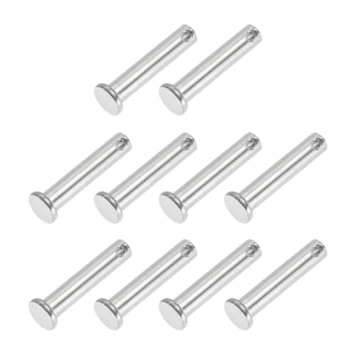PATIKIL 8 x 40 mm Single Hole Clevis Pins, 10 Pcs 304 Stainless Steel Flat Head Pin for Hitch Pin Lock Link Hinge Systems, Silver - size: 8 x 40 x 34.3 mm