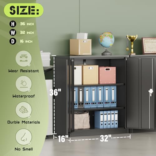 Oakcloud Oakmont Metal Storage Cabinet for Tool Organization, 36" Lockable Garage Storage Cabinets with 2 Doors and 4 Adjustable Shelves, Locking File Cabinet for Office, Home, School (36”-Black) - color: Black, size: 36" H x 32" W x 16" D