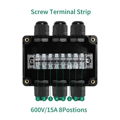 JINDOUZI ABS IP67 Waterproof Dustproof Electrical Junction Box, with 15A 600V Barrier Terminal Cable Connector, 3IN/3Out Power Junction Box（3.93 * 2.67 * 1.96in） - size: 3T3 3.93"x 2.67"x1.96"A