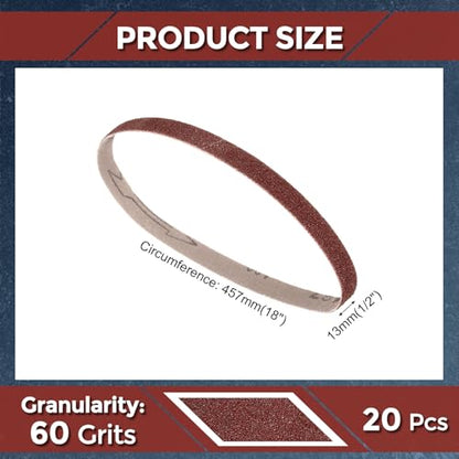 20 Pcs Sanding Belts 1/2 x 18 Inch 60 Grit Aluminum Oxide - size: 1/2 x 18 Inch(60 Grit)