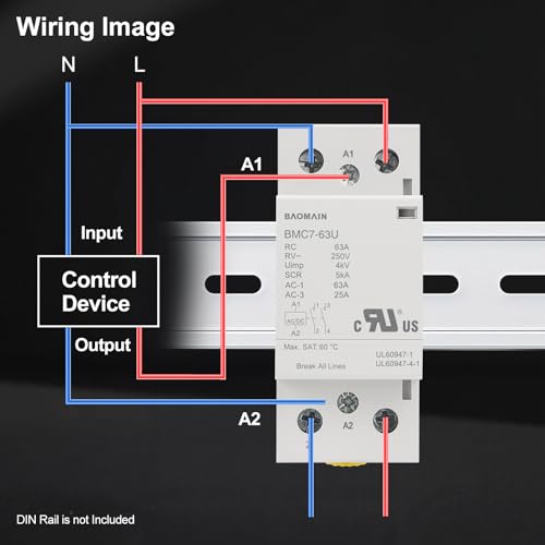 BAOMAIN 63A 2NO 24V AC/DC Contactor for Silent Smart Home and HVAC Control