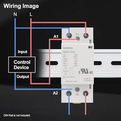 BAOMAIN 63A 2NO 24V AC/DC Contactor for Silent Smart Home and HVAC Control