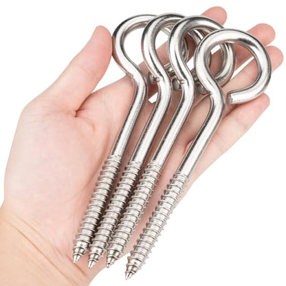 Aovchei Eye Screws, 4 Pcs 6 inches 304 Heavy Duty Screw Hooks - color: 304, size: 6 Inch 4pcs