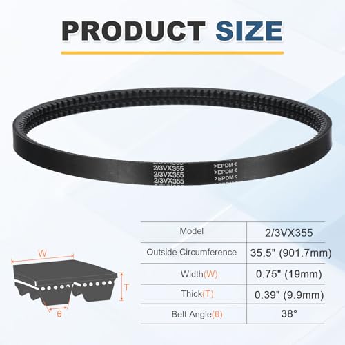 uxcell 2/3VX355 EPDM V-Belt, 2 Banded, 35.5" Outer Circ x0.75 W x0.39 Thk - size: 2/3VX355