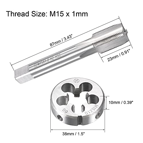 uxcell M15 x 1mm Metric Tap and Die Set, Machine Thread Screw Tap with Round Threading Die, Tap & Die Kit for Nut Screw Bolt Thread Repair - size: M15 x 1mm