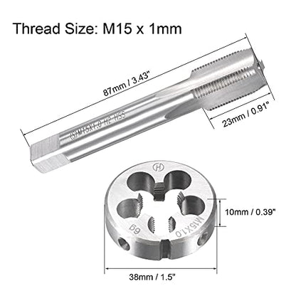 uxcell M15 x 1mm Metric Tap and Die Set, Machine Thread Screw Tap with Round Threading Die, Tap & Die Kit for Nut Screw Bolt Thread Repair - size: M15 x 1mm