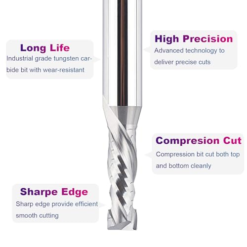 SpeTool 2PCS Compression Spiral Router Bits 1/2 Shank with 3/8 Inch Cutting Diameter Carbide Wood Router Bit for CNC Engrave Mortise Slot - size: 3/8" Dia - 1-1/4" CL, style: COMPRESSION CUT