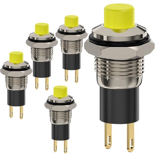 Push Button Switch, Self Locking Mini Switches Latching 10mm Round DC24V 0.5A Yellow Cap 5PCS - style: Yellow