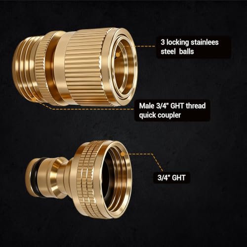 HQMPC Garden Hose Quick Connect Solid Brass Quick Connector 3/4 inch GHT (6 Sets) - size: 6 Sets
