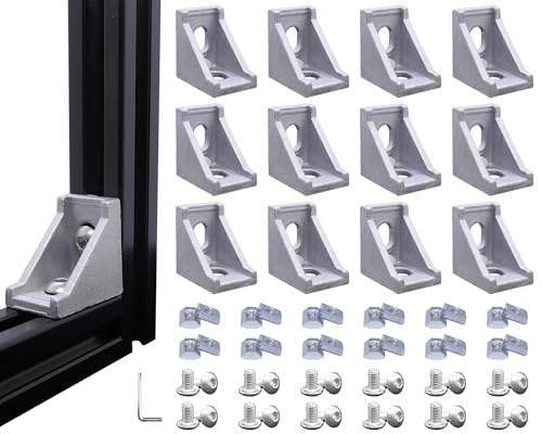 12 Sets 2020 Aluminum Extrusion Connectors,12pcs 2020 Series Corner Brackets,with 24pcs Sliding T Nuts and Screws, for Aluminum Extrusion Profile Slot 6mm - style: 12Set 20x28 Silver Corner Bracket