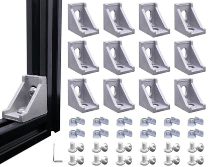 12 Sets 2020 Aluminum Extrusion Connectors,12pcs 2020 Series Corner Brackets,with 24pcs Sliding T Nuts and Screws, for Aluminum Extrusion Profile Slot 6mm - style: 12Set 20x28 Silver Corner Bracket