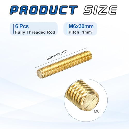 MECCANIXITY 6Pack M6x30mm Fully Threaded Rod Brass Right Hand All Thread - size: M6x30mm