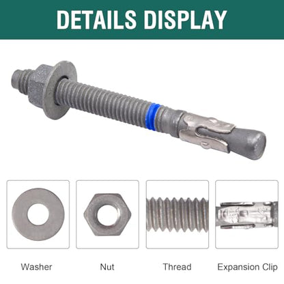 3/8" x 3-3/4" Concrete Anchors (20 Pack) 3/8 inch Wedge Anchors Bolts Hot Dip Galvanized - size: 3/8"x3-3/4" (20 PCS)