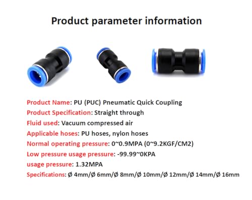 Pneumatic connector, air pipeline accessories, PU straight through docking air pipe quick plug, PG variable diameter connector PU14 mm (5 pcs)
