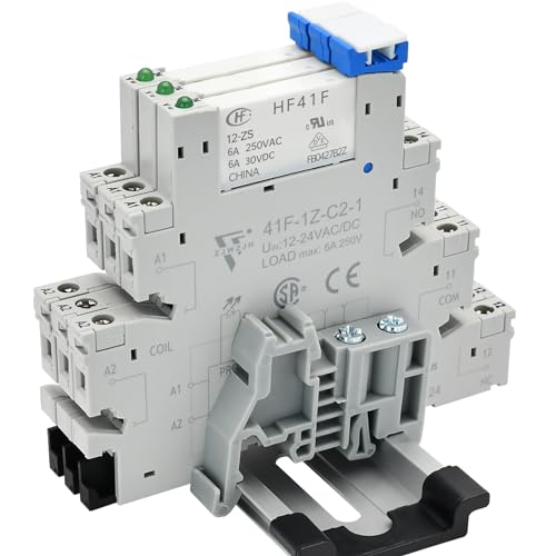 UL Listed DIN Rail Relay 12V, 3 Pcs Miniature Relay 12V DC/AC HF41F/12-ZS 5 Pin 1NO 1NC 6 Amp, Socket Base with LED Indicator, - size: 12V DC/AC