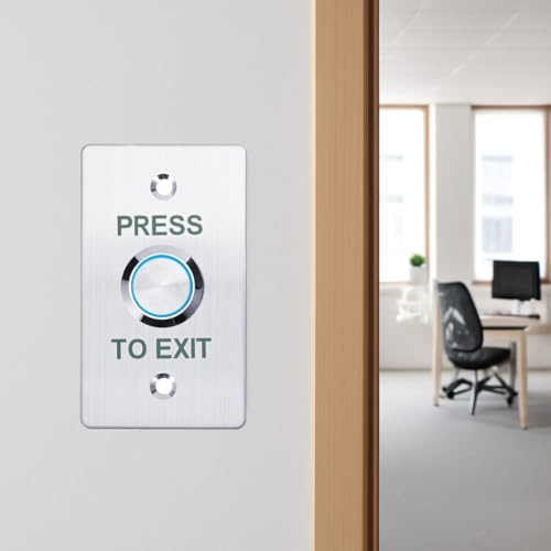 Push to Exit Button，12V DC Push to Exit Switch with LED Light, IP67 Waterproof,NC/NO/COM Outputs, Surface Mount Request-to-Exit Device for Access Control Systems (86X50-B) - color: 86X50-B