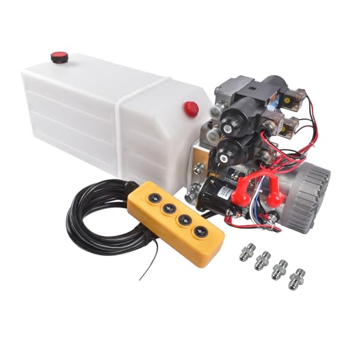 12V DC 8 Quart Double Acting Hydraulic Dump, 8L Tank Double Solenoid 200 Bar Hydraulic Power Unit, 3200 PSI Max Relief Pressure, DC 12V Hydraulic Pump for Dump Trailer Car Lifting - color: 8 Quart Double Acting