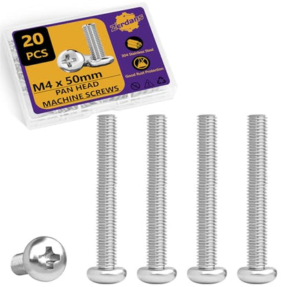20Pcs M4x50mm Phillips Pan Head Machine Screws Kit 304 SS for DIY - size: M4x50mm
