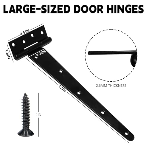 4Pcs 12-Inch Heavy-Duty Door Hinges, Rust-Resistant Heavy-Duty T-Hinges, Suitable for Shed Doors, Barn Doors, and Fence Gates, Made of Wrought Iron, Each Set Can Support 110 Pounds. - size: 12 Inch