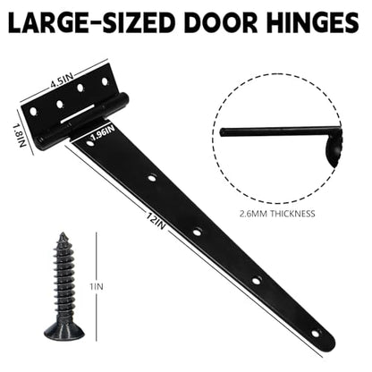 4Pcs 12-Inch Heavy-Duty Door Hinges, Rust-Resistant Heavy-Duty T-Hinges, Suitable for Shed Doors, Barn Doors, and Fence Gates, Made of Wrought Iron, Each Set Can Support 110 Pounds. - size: 12 Inch