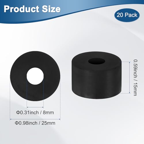 M METERXITY 20-Pack Rubber Spacer 0.31" ID 0.98" OD 0.59" Thick Neoprene Anti Vibration Pads Round Isolation Washers Bushings for Cars/Boats/Home/Machinery, Shock Noise Reduction Pads [Black] - size: 0.31" x 0.98" x 0.59"