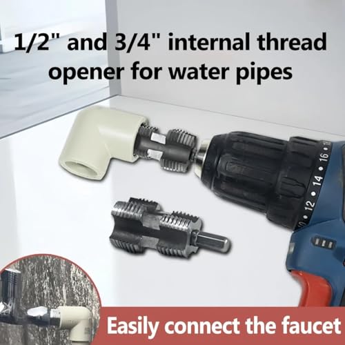 PVC Pipe Threader Kit Pipe Thread Opener, PVC Thread Maker Tool for Electric Drill, with 3 Dies 1/2", 3/4", 1", Reusable Plastic Pipe Round Die for Cutting (Pipe Threader Kit)