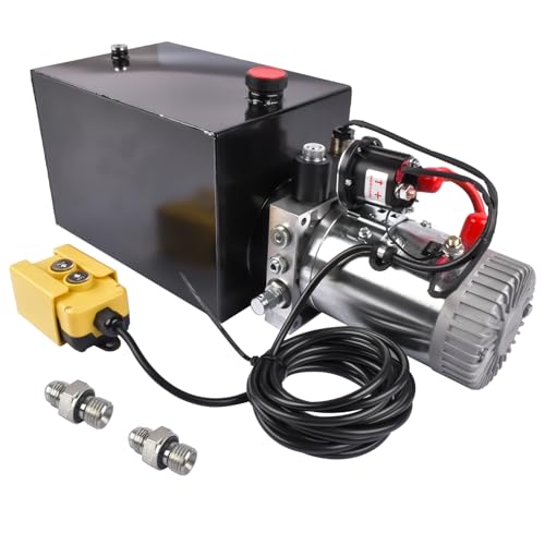 12V DC Hydraulic Pump 12 Quart Hydraulic Power Unit Single Acting with Steel Reservoir for Dump Trailer Truck Car Lift Unit Dynast