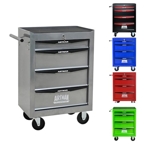 4-Drawer Rolling Tool Chest, Lockable for Garage, Silver - color: Silver, size: 4-Drawers