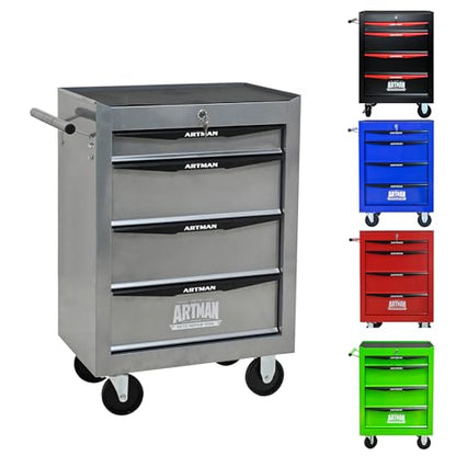 4-Drawer Rolling Tool Chest, Lockable for Garage, Silver - color: Silver, size: 4-Drawers