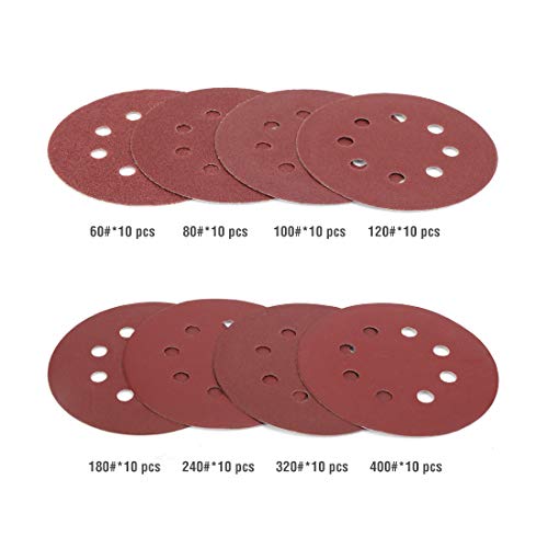 WORKPRO 80-Piece Sanding Disc Set，5-Inch 8-Hole Hook and Loop Sanding Discs, 60, 80, 100, 120, 180, 240, 320, 400 Grits Sandpaper for Random Orbital Sander(Not for Oscillating Tools or Mouse Sander) - size: 80 Count (Pack of 1)