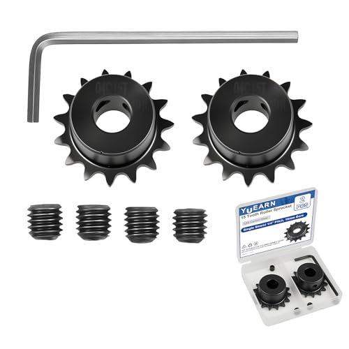 2Pcs 15 Tooth Roller Sprocket B Type, Single Strand 1/4 Inch Pitch, #25 Chain, 10mm Bore Black Oxide C45 Carbon Steel with Set Screws for ISO 04C
