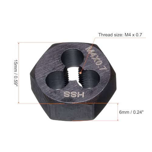 HARFINGTON Hex Threading Die M4 x 0.7 Metric Thread Right Hand High Speed Steel Rethreading Fixed Die Screw Cutting Tapping Repair Tool - size: M4 x 0.7