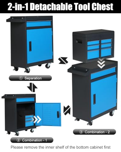 Winado 4-Drawer Rolling Tool Chest, 2-in-1 Storage Toolbox, Blue & Black - color: Blue & Black