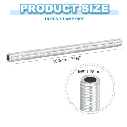 PATIKIL M8 Thread Carbon Steel Lamp Pipe, 10 Set 100 mm/3.94" Hollow Tube Thread Adapter Fasteners Hardware for Lamp Lights Chandelier Ceiling Light DIY, White Zinc Plating - size: M8x100mm